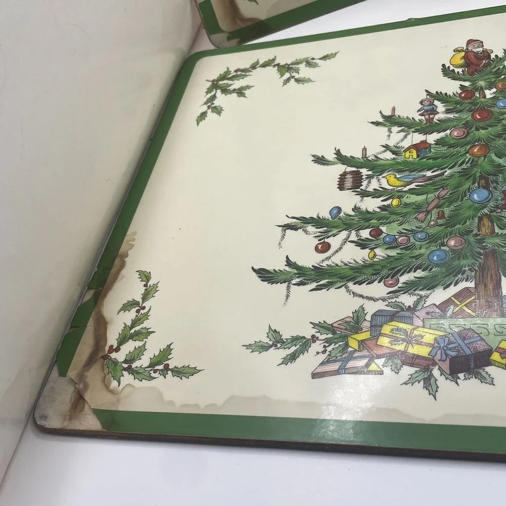 Christmas Tree Pimpernel Spode Set of 4 Cork-Backed Placemats Green Border